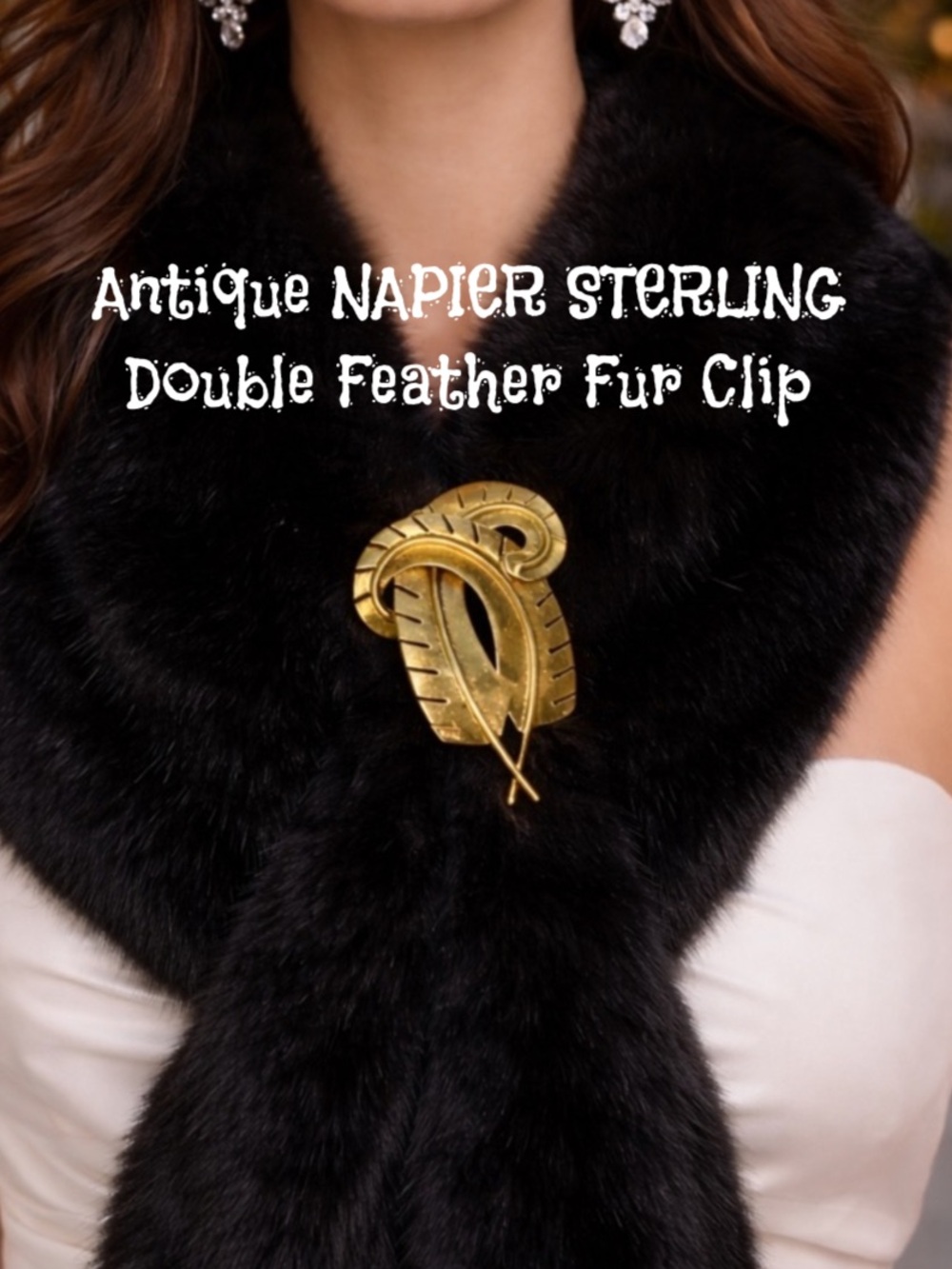 Antique NAPIER STERLING Double Feather Fur Clip